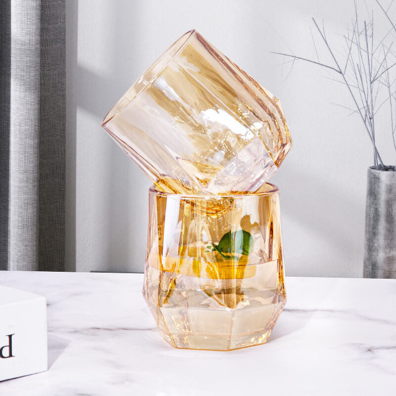 Amber Hexagonal Glass Cups - Elegant Drinkware for Home Decor-Orizon Depot