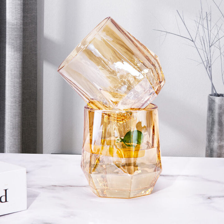 Amber Hexagonal Glass Cups - Elegant Drinkware for Home Decor-Orizon Depot