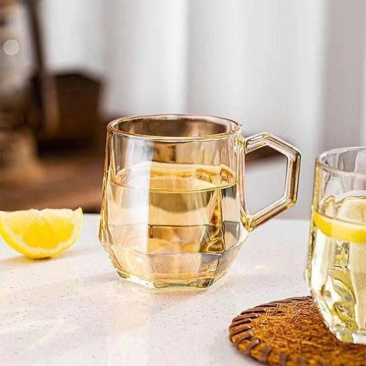 Amber Hexagonal Glass Cups - Elegant Drinkware for Home Decor-Orizon Depot