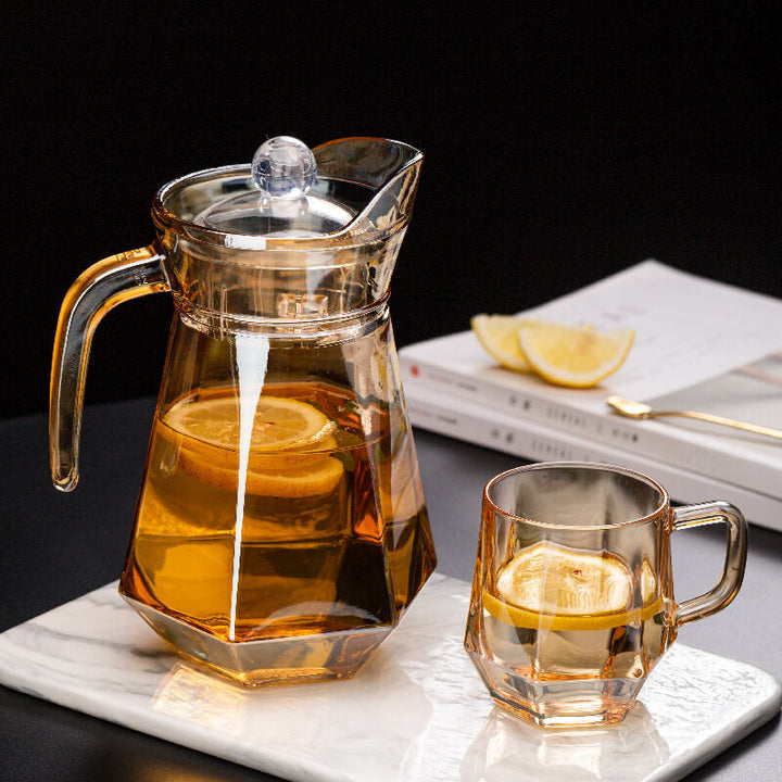 Amber Hexagonal Glass Cups - Elegant Drinkware for Home Decor-Orizon Depot