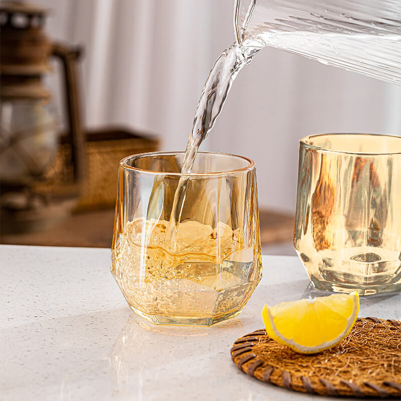 Amber Hexagonal Glass Cups - Elegant Drinkware for Home Decor-Orizon Depot
