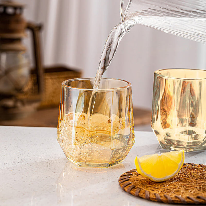 Amber Hexagonal Glass Cups - Elegant Drinkware for Home Decor-Orizon Depot