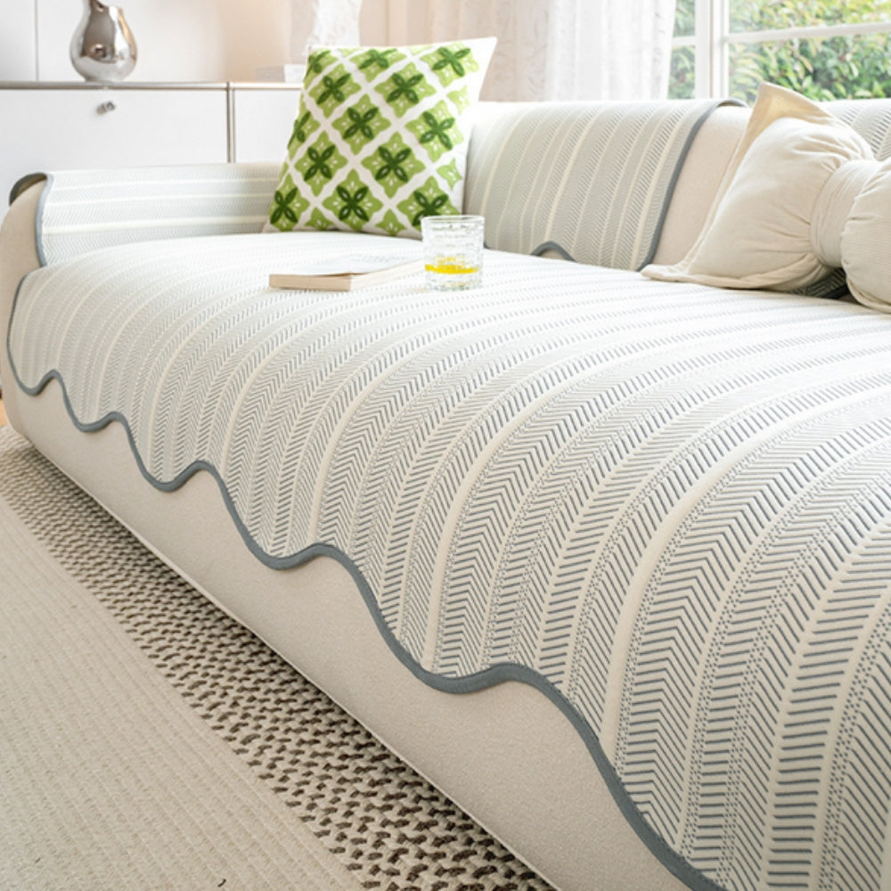 Herringbone Scallop Edge Sofa Cover for Stylish Home Decor-Orizon Depot