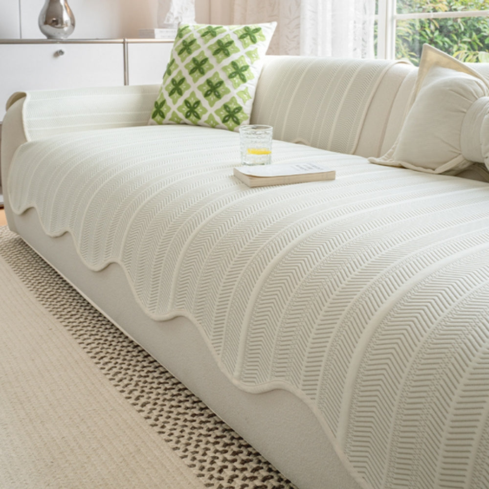 Herringbone Scallop Edge Sofa Cover for Stylish Home Decor-Orizon Depot