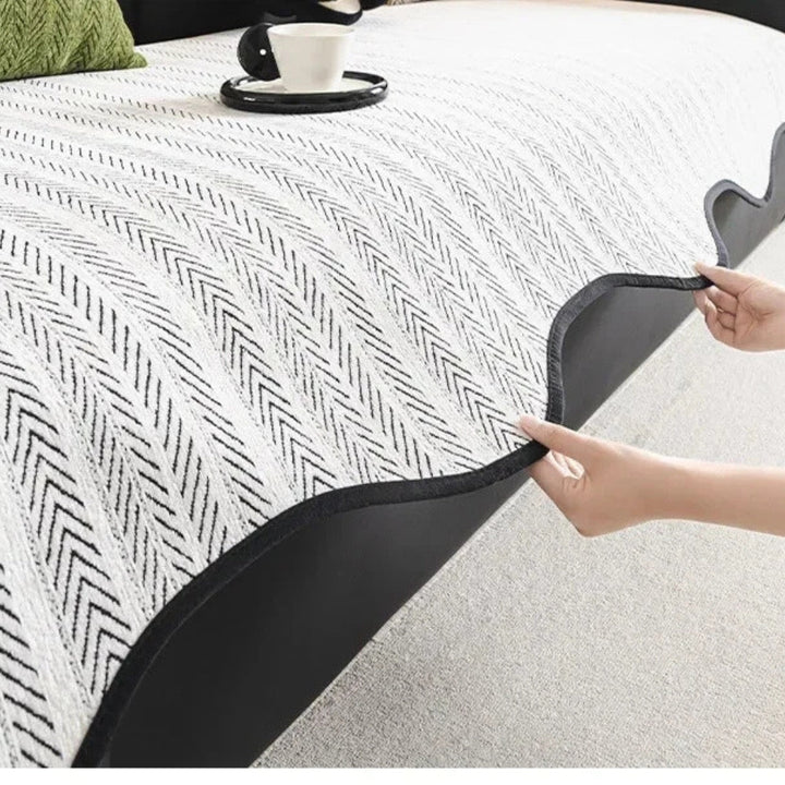 Herringbone Scallop Edge Sofa Cover for Stylish Home Decor-Orizon Depot