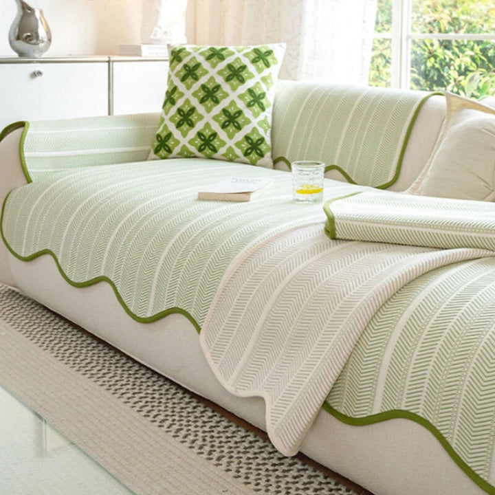 Herringbone Scallop Edge Sofa Cover for Stylish Home Decor-Orizon Depot
