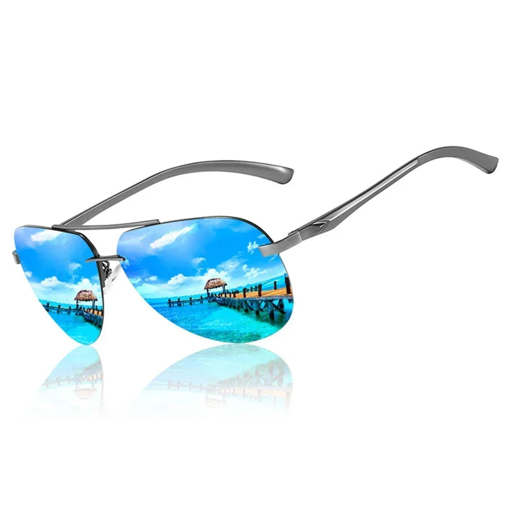 Aviator Sunglasses with Metal Frame and Mirror Lens-Orizon Depot