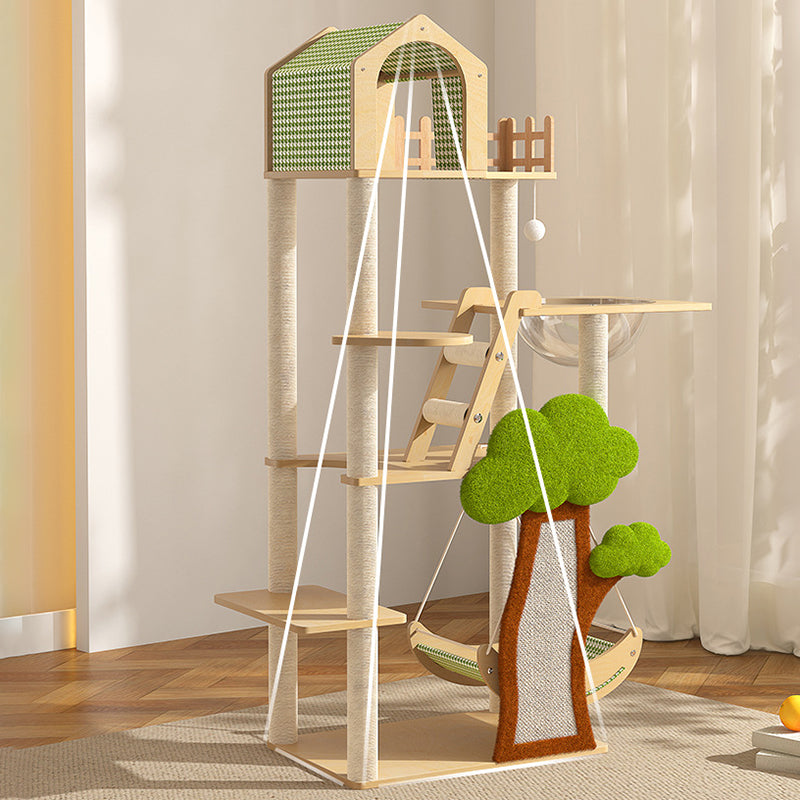 Modern Cat Tree Condo with Hammock, Scratching Post & Soft Fabric-Orizon Depot