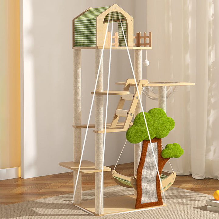 Modern Cat Tree Condo with Hammock, Scratching Post & Soft Fabric-Orizon Depot