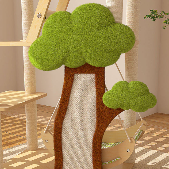 Modern Cat Tree Condo with Hammock, Scratching Post & Soft Fabric-Orizon Depot