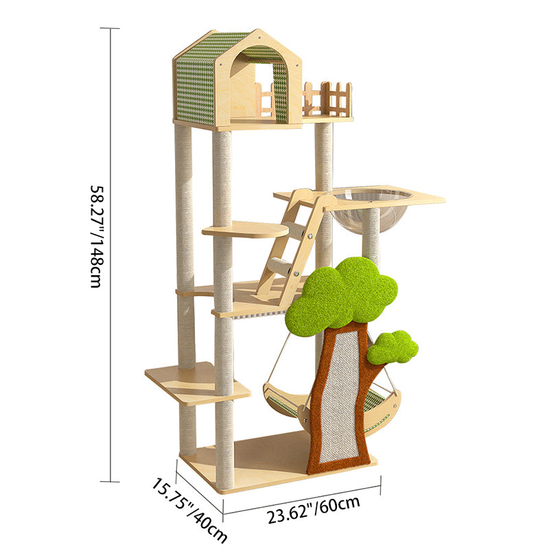Modern Cat Tree Condo with Hammock, Scratching Post & Soft Fabric-Orizon Depot