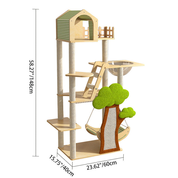Modern Cat Tree Condo with Hammock, Scratching Post & Soft Fabric-Orizon Depot