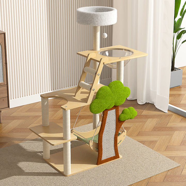 Modern Cat Tree Condo with Hammock, Scratching Post & Soft Fabric-Orizon Depot