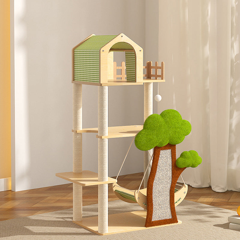 Modern Cat Tree Condo with Hammock, Scratching Post & Soft Fabric-Orizon Depot