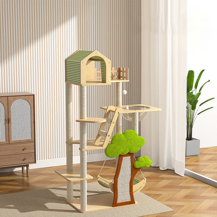 Modern Cat Tree Condo with Hammock, Scratching Post & Soft Fabric-Orizon Depot