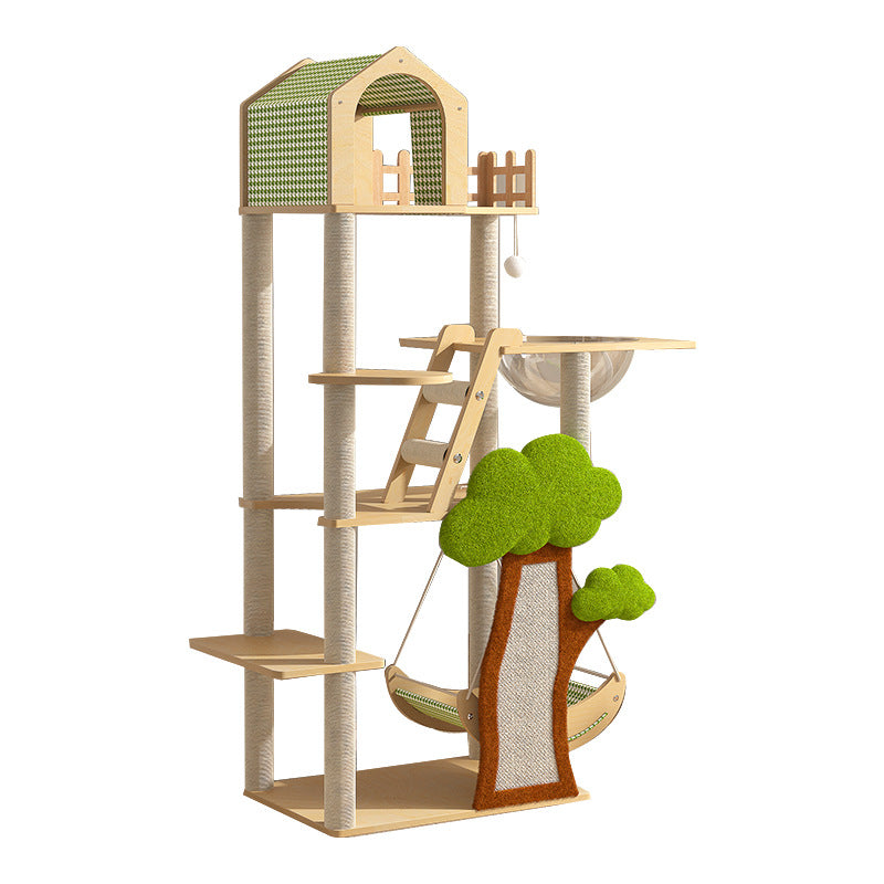 Modern Cat Tree Condo with Hammock, Scratching Post & Soft Fabric-Orizon Depot