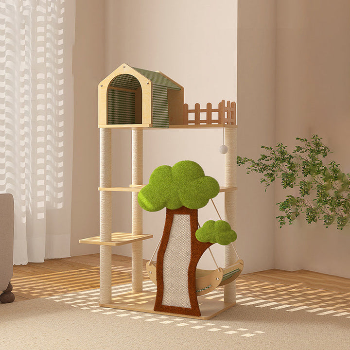 Modern Cat Tree Condo with Hammock, Scratching Post & Soft Fabric-Orizon Depot