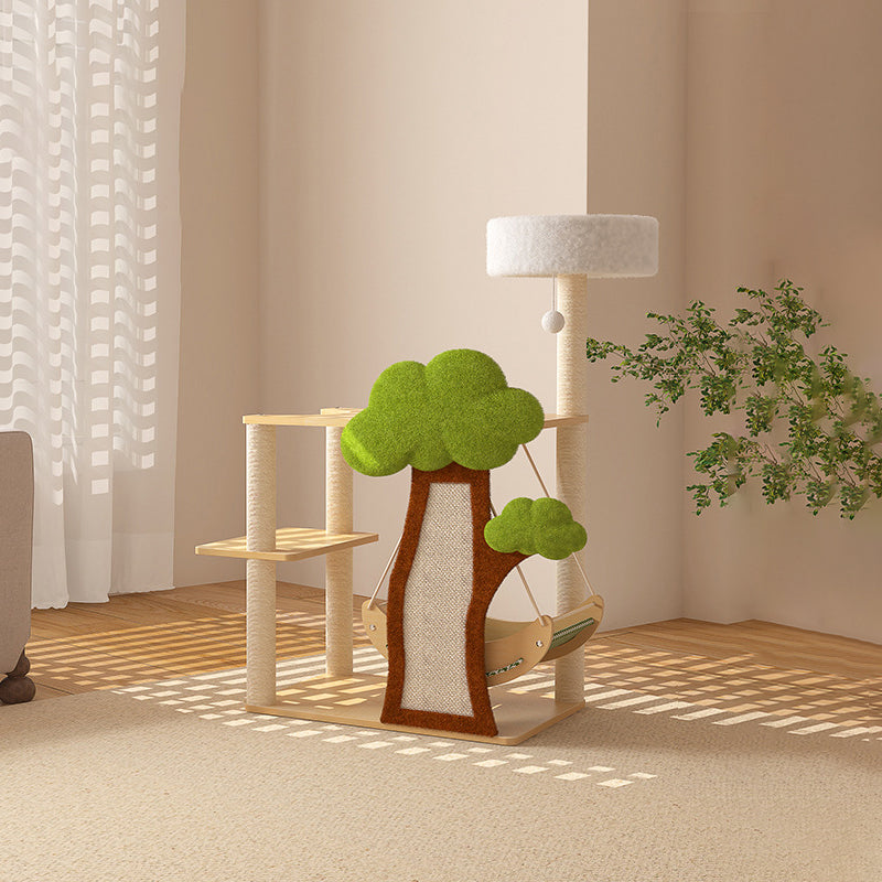 Modern Cat Tree Condo with Hammock, Scratching Post & Soft Fabric-Orizon Depot