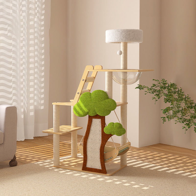 Modern Cat Tree Condo with Hammock, Scratching Post & Soft Fabric-Orizon Depot