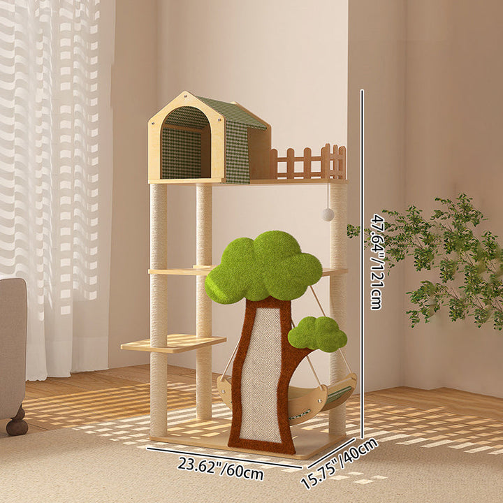 Modern Cat Tree Condo with Hammock, Scratching Post & Soft Fabric-Orizon Depot