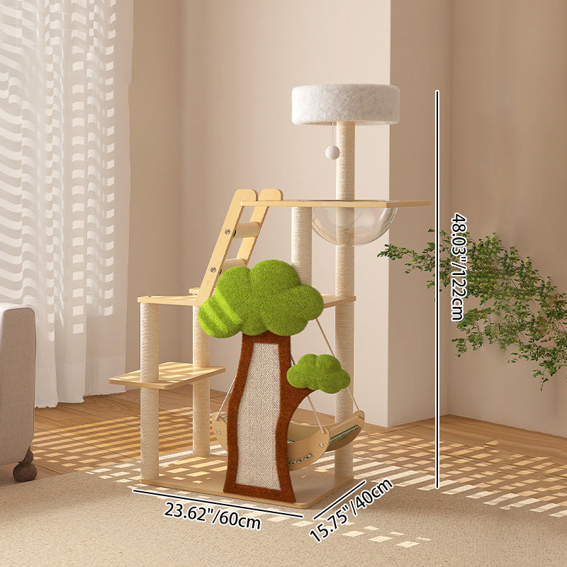 Modern Cat Tree Condo with Hammock, Scratching Post & Soft Fabric-Orizon Depot