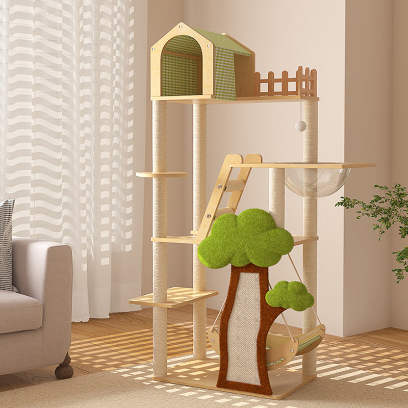 Modern Cat Tree Condo with Hammock, Scratching Post & Soft Fabric-Orizon Depot