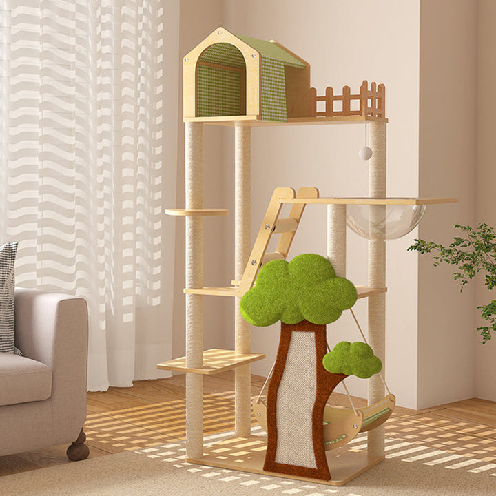 Modern Cat Tree Condo with Hammock, Scratching Post & Soft Fabric-Orizon Depot