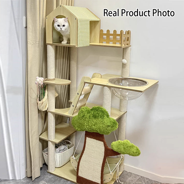 Modern Cat Tree Condo with Hammock, Scratching Post & Soft Fabric-Orizon Depot
