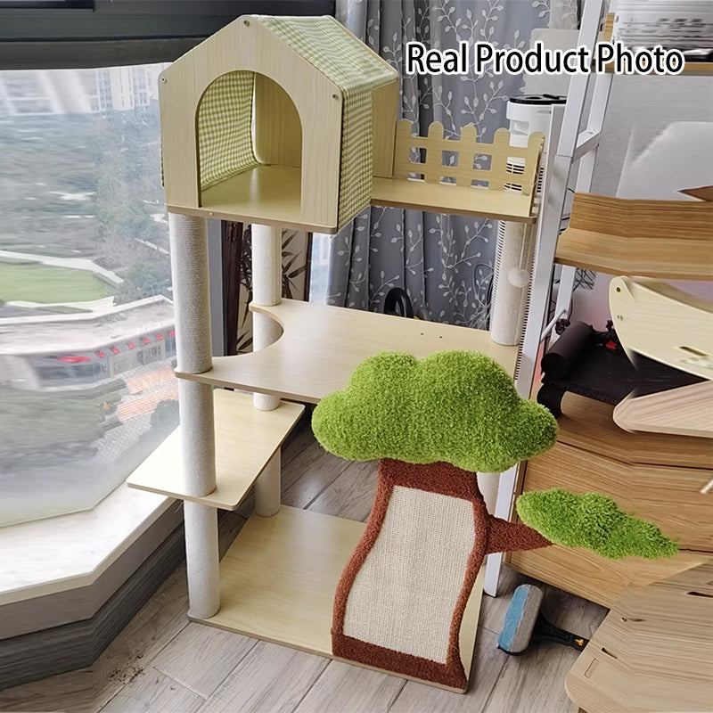 Modern Cat Tree Condo with Hammock, Scratching Post & Soft Fabric-Orizon Depot