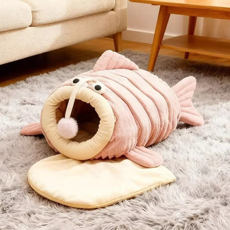 Stylish Lantern Fish Crystal Velvet Cat and Dog Bed for Bedroom-Orizon Depot