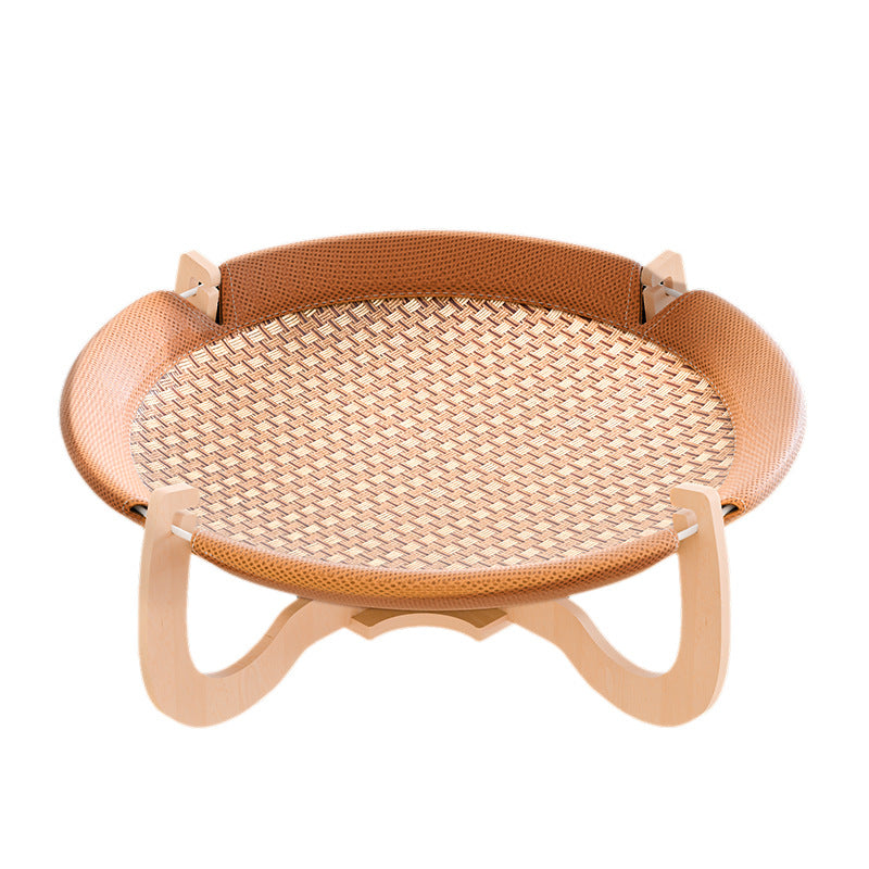 Boho Round Rattan Cat Bed with Solid Wood and Multi-Layer Design-Orizon Depot