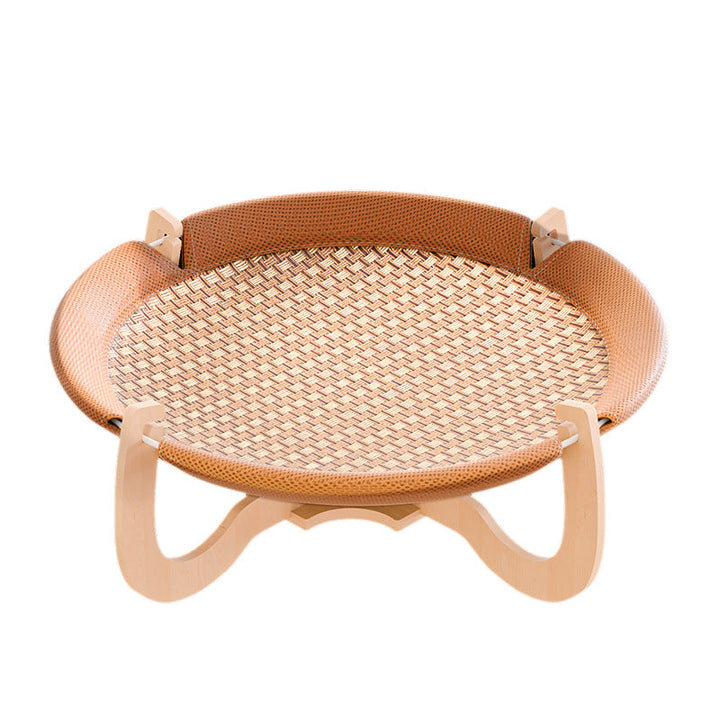 Boho Round Rattan Cat Bed with Solid Wood and Multi-Layer Design-Orizon Depot