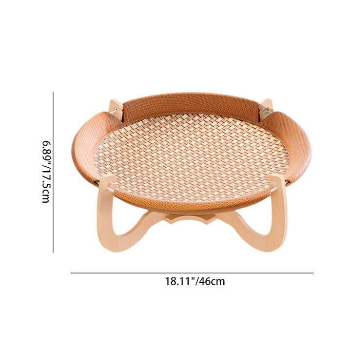 Boho Round Rattan Cat Bed with Solid Wood and Multi-Layer Design-Orizon Depot