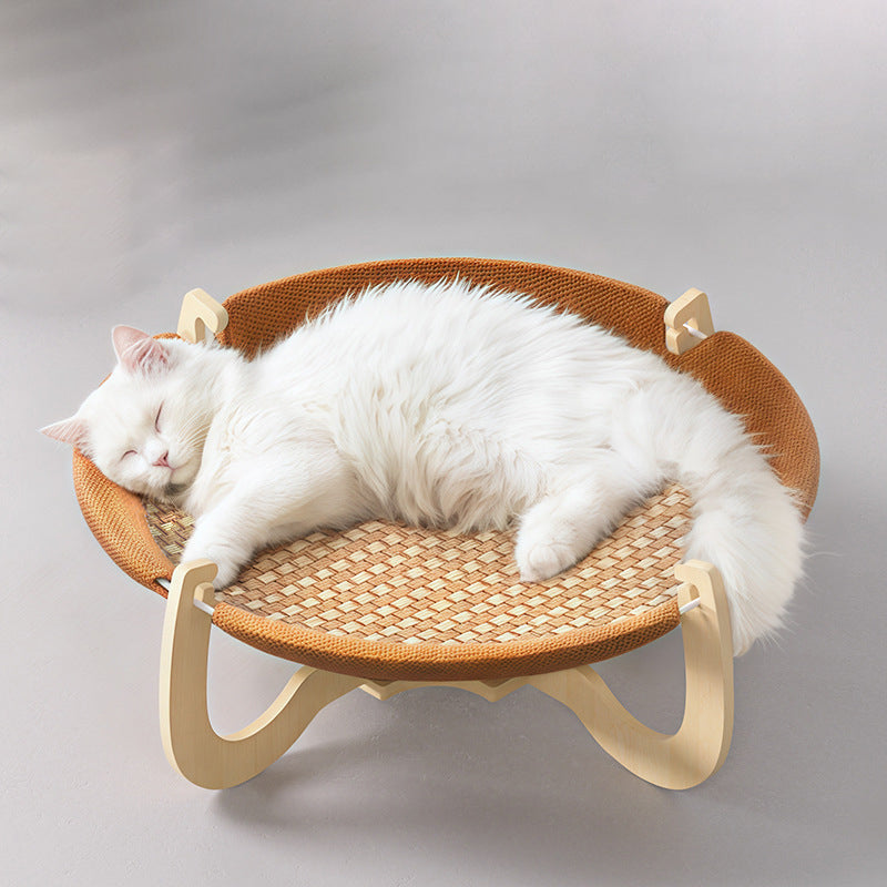 Boho Round Rattan Cat Bed with Solid Wood and Multi-Layer Design-Orizon Depot
