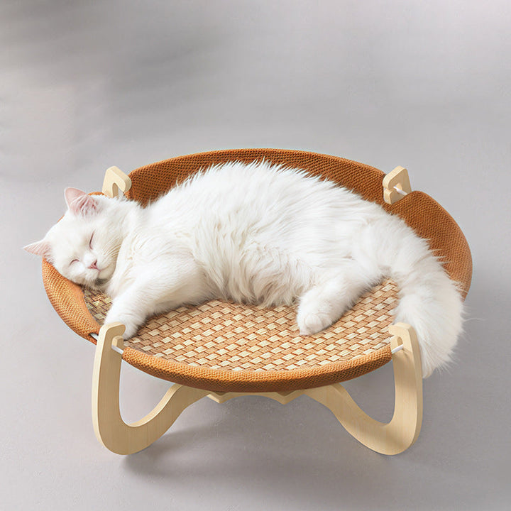 Boho Round Rattan Cat Bed with Solid Wood and Multi-Layer Design-Orizon Depot