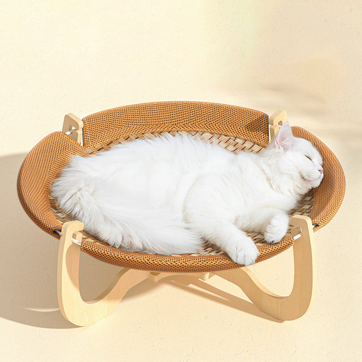 Boho Round Rattan Cat Bed with Solid Wood and Multi-Layer Design-Orizon Depot
