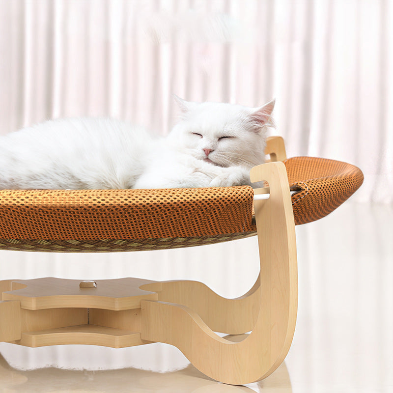 Boho Round Rattan Cat Bed with Solid Wood and Multi-Layer Design-Orizon Depot