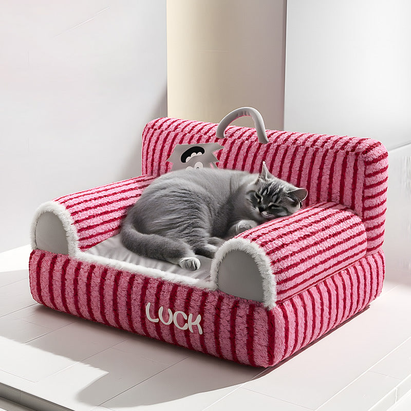 Stylish Rectangular Striped Fleece Pet Bed for Cats and Small Dogs-Orizon Depot