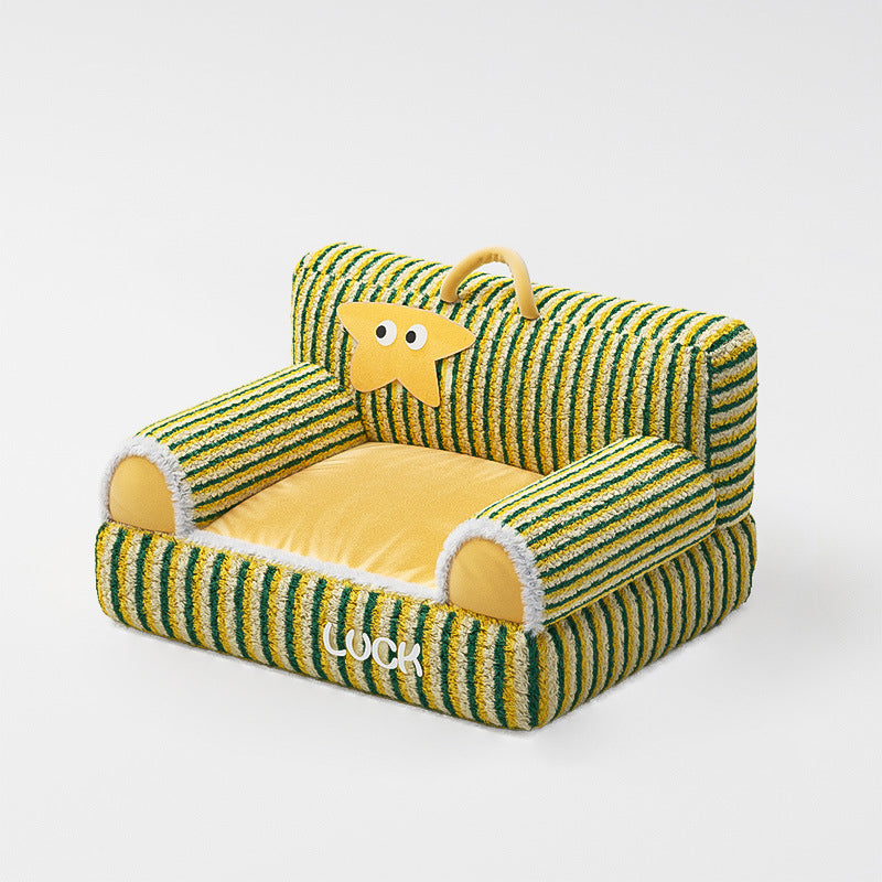 Stylish Rectangular Striped Fleece Pet Bed for Cats and Small Dogs-Orizon Depot