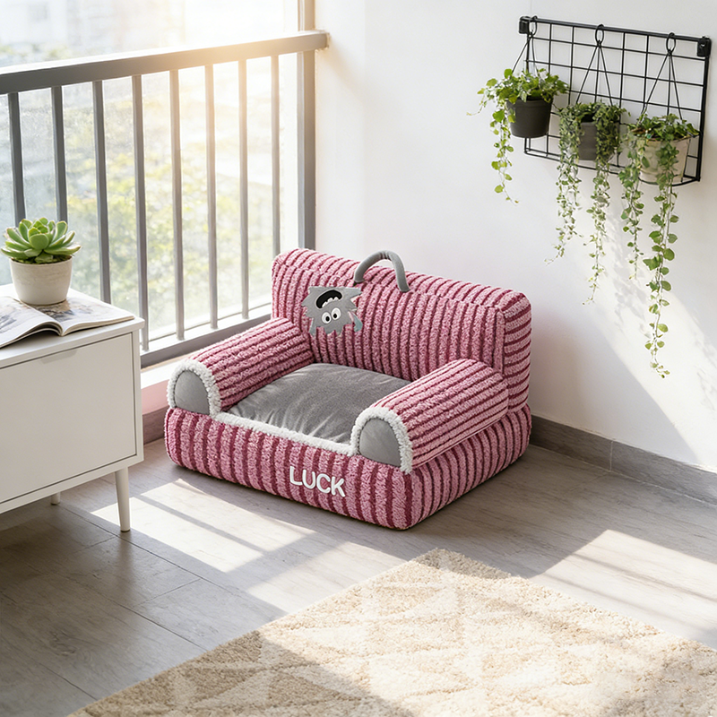 Stylish Rectangular Striped Fleece Pet Bed for Cats and Small Dogs-Orizon Depot