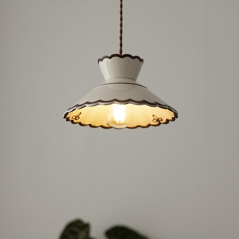 Rustic French Ceramic Pendant Light with Vintage Iron Charm-Orizon Depot