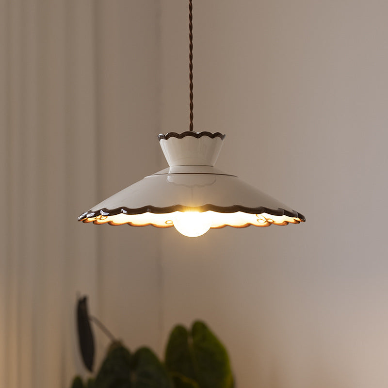 Rustic French Ceramic Pendant Light with Vintage Iron Charm-Orizon Depot