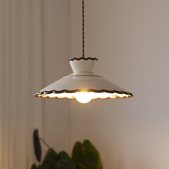 Rustic French Ceramic Pendant Light with Vintage Iron Charm-Orizon Depot