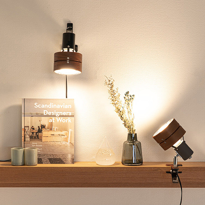 Traditional Japanese Style Round Clip Wood Iron Acrylic 1-Light Bedroom Table Lamp