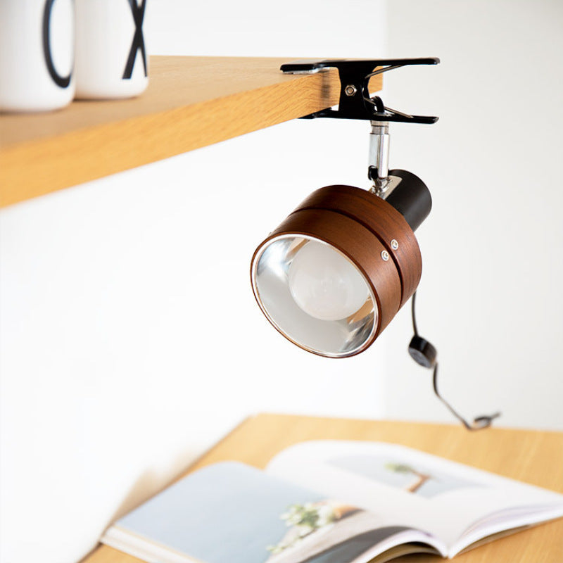 Traditional Japanese Style Round Clip Wood Iron Acrylic 1-Light Bedroom Table Lamp