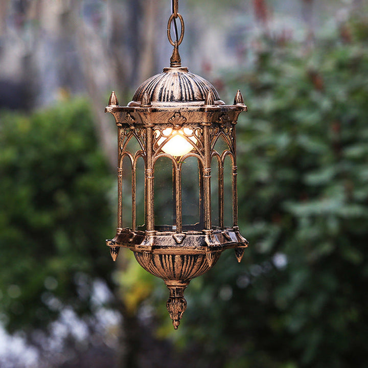 Traditional Vintage Waterproof Hexagonal Column Palace Patio Pendant Lamp-Orizon Depot