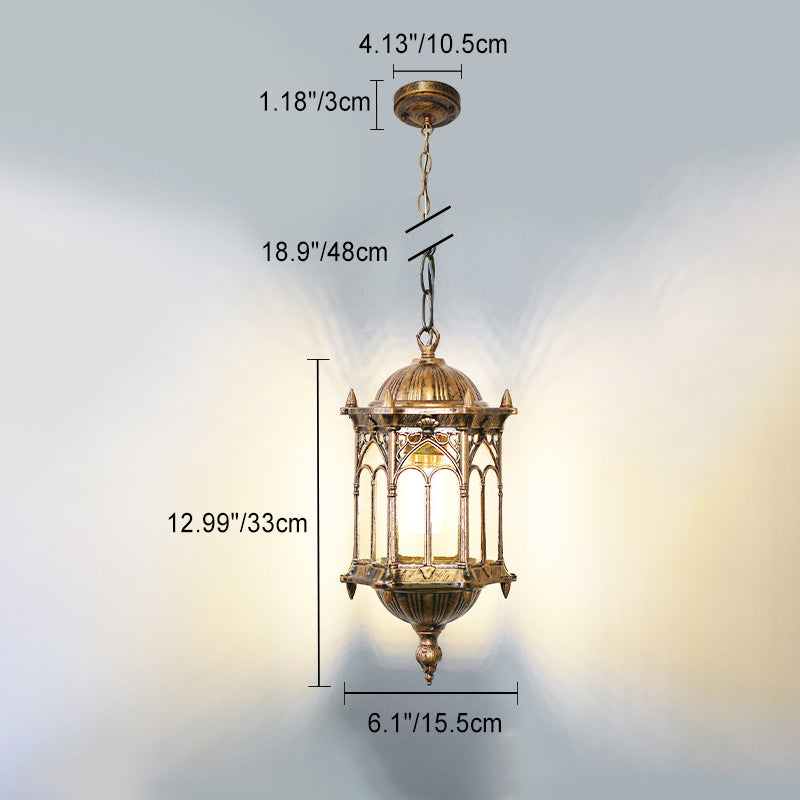 Traditional Vintage Waterproof Hexagonal Column Palace Patio Pendant Lamp-Orizon Depot