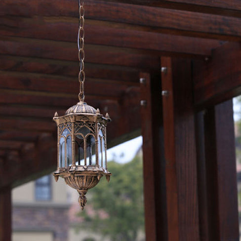 Traditional Vintage Waterproof Hexagonal Column Palace Patio Pendant Lamp-Orizon Depot