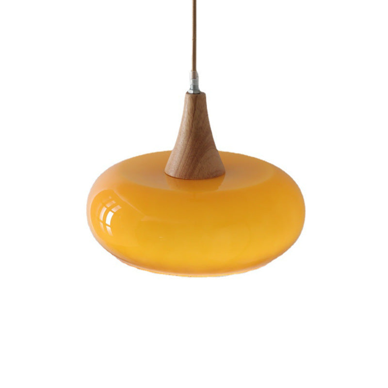 Contemporary Nordic Cream Persimmon Wood Glass 1-Light Pendant Lamp-Orizon Depot