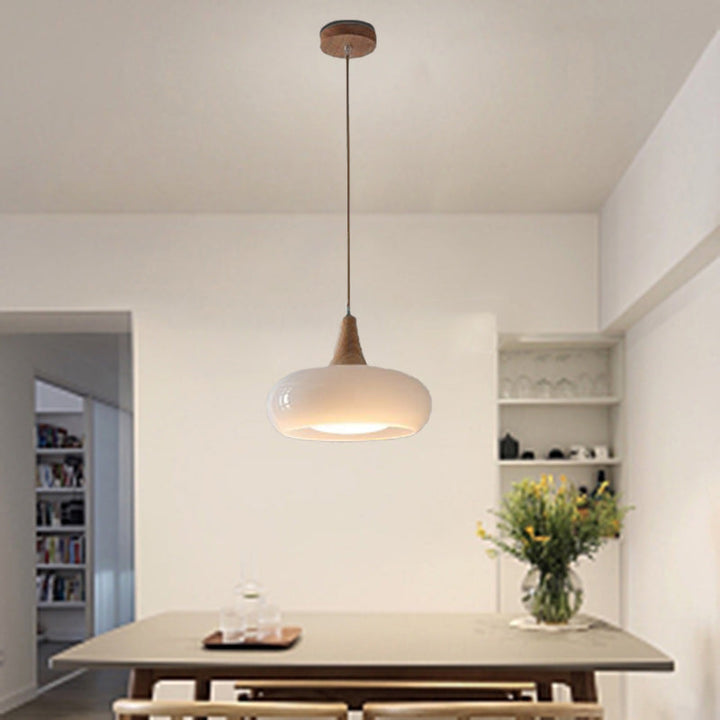 Contemporary Nordic Cream Persimmon Wood Glass 1-Light Pendant Lamp-Orizon Depot